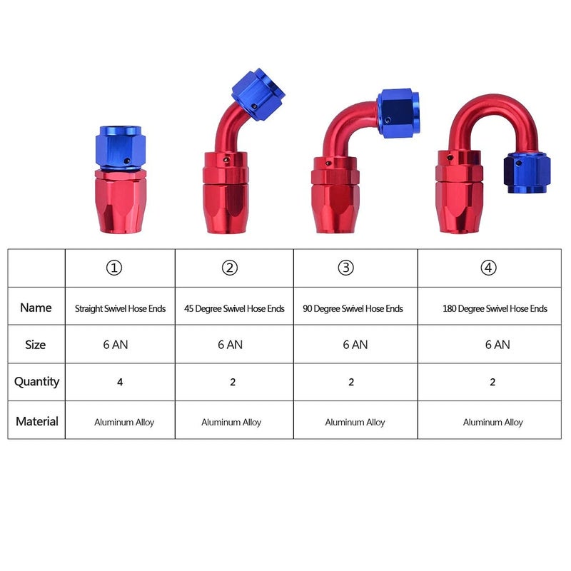 Ameetaa 6AN Fuel Line Kit, 20FT 3/8 CPE Nylon Stainless Steel Braided Fuel Line Hose with 10PCS AN6 Hose End Fitting Adapter Kit - Image 3